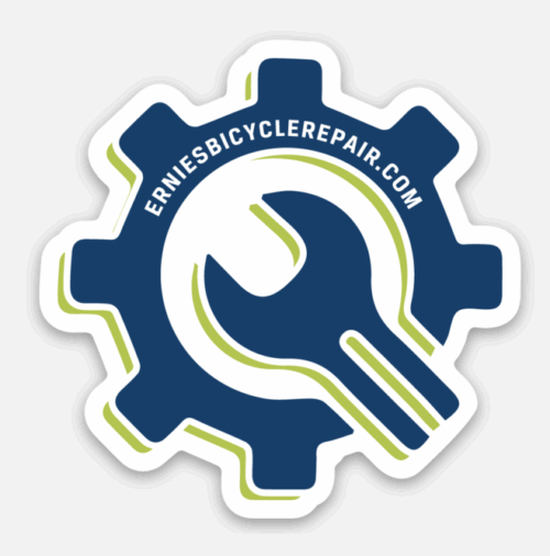 Ernie's Bicycle Repair Logo Sticker - Blue Gear